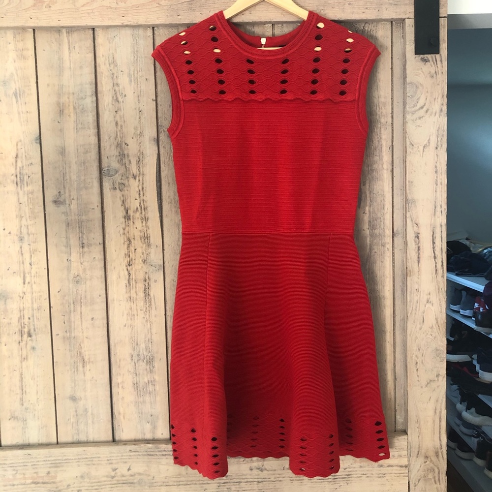 Ted Baker Jaquard red dress Size 4 (US 10) NWT